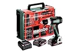 metabo Akku-Bohrschrauber BS 18 L Set - 18 V, CAS, 60 Nm Drehmoment - LED-Licht, Gürtelhaken, kompakt & kraftvoll für Bohren & Schrauben - Inkl. 2 Akkus 2.0 Ah, Ladegerät, 74-tlg. Zubehör und Koffer
