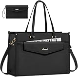 LOVEVOOK Laptoptasche Damen 17,3 Zoll, Wasserdicht Arbeitstasche Handtasche Groß Shopper Business Aktentasche Tasche Lehrertasche, PU Leder Tote Bag Schultasche für Uni Büro, Schwarz