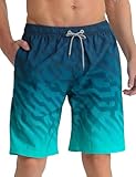 APTRO Herren Badehose Lang Badeshorts Schnelltrocknend Boardshorts Freizeit Short Geometrische Grün MK3309 L
