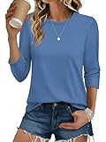 Cuptacc Tunika Damen Sommer 3/4 Arm Shirt Strand Oberteile Damen Luftig Casual Locker Rundhals T-Shirt Trendy Einfarbige Pullover Marineblau XXL