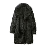 Pelzmantel Herren Lang Fellmantel Kunstfell Plüsch Winterjacke Warm Mantel Pelzjacke Langarm ReversJacke Lose Cardigan Felljacke Wintermantel