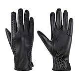 MaoXinTek Winter Handschuhe Eleganz Damen Warm Kaschmirfutter Touchscreen Lederhandschuhe Casual Winddicht Outdoor Sports Gloves Für Fahren Radfahren Texting Schwarz