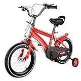 Fridgestea 14 Zoll Kinderfahrrad, Fahrrad Kinderfahrräder Kinder Trainingsfahrräder mit Abnehmbare Stützräder, HöHenverstellbar, Geschenk für Jungen Mädchen ab 3-6 Jahre (Rot)