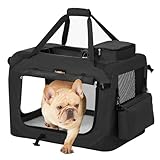 Feandrea Hundebox faltbar, Transportbox Hund, M, Hundetasche, Oxford-Gewebe, Netzstoff, atmungsaktiv tragbar transportabel, Metallrahmen, mit Griffen, Taschen, 60 x 42 x 42 cm, schwarz PDC60H