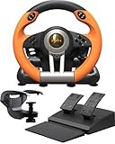 PXN V3 Pro Lenkrad, Gaming Lenkrad, 180° Rennlenkrad, Spiel Lenkrad mit Pedalen und Rennpaddel, Vibrationen Feedback, Lenkrad für PC, PS4, PS3, Xbox and N Switch -Orange