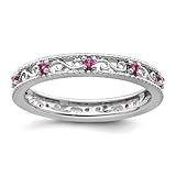 Ring für Damen, 3 mm, 925er-Sterlingsilber, poliert, Krappenfassung, stapelbar, künstlicher rosa Saphir, Größe 6