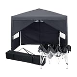 Pavillon 2.5 x 2.5 M，Faltpavillon，Winterfest Wasserdicht Gartenpavillon mit 4 Seitenteilen、Tragtasche，Höhenverstellbar,UV Schutz 50+,Stabil,Metallrahmen,Partyzelt,Gartenzelt für Camping,Anthrazit