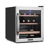 Klarstein Weinkühlschrank, Getränkekühlschrank Schmal, Kühlschrank mit Glastür, Getränkekühlschränke Freistehend, Weinkühlschrank Klein, Weinkühlschränke 1 Zone, UV-Schutz, 4-18 °C, 12 Flaschen