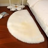 Halbmond-Teppich aus echtem Schaffell, flauschig, halbrund, 80 x 160 cm, luxuriöser weicher Wollteppich für Wohnzimmer, Schlafzimmer und Heimdekoration