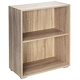 Casaria® Bücherregal 77x60x28cm Eiche Holz 2 Fächer Boden Höhenverstellbar 150kg Belastbarkeit Kippschutz Bücher Büro Wohnzimmer Standregal Regal