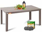 KESSER® Gartentisch 156x78cm für bis 6 Personen Esstisch Wetterfest & UV-Beständig | Outdoor Tisch mit pulverbeschichteter Stahl-Gestell & Kunststoff Tischplatte in Holz-Optik inkl. 6 Filz-Untersetzer