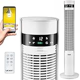 YOER 19dB Leiser Turmventilator, Plasma-Ionisator, 12 m Reichweite, 12 Geschwindigstufen, 3 Modi, 12 Std. Timer, 80° Oszillation, Fernbedienung, CoolWhisper TF07W, weiß