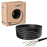 HB-DIGITAL 50m Cat 7 Verlegekabel Outdoor schwarz AWG23/1 PE S/FTP doppelt geschirmt PIMF Reines Kupfer 1000MHz 10Gbits Netzwerk Installation Ethernet Roh-/Erdverlegung Datenkabel für Außenbereich