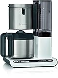 Bosch Filterkaffeemaschine Styline TKA8A681, Aroma Sensor, Edelstahl-Thermokanne 1,1 L, Für 8-12 Tassen, Abschaltautomatik, Entkalkungssystem, Tropfstopp, Abnehmbarer Wassertank (1 L), 1100 W, WeiÃŸ