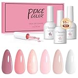 PEACECOLOR UV Nagellack Set, 6 Farben Nude Rosa Weiß Nagellack Gel für DIY Nail Art Kit Soak-Off Nägel Set Nail Polish Maniküre Set für Anfänger 10ML Gel Nagel