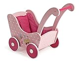 Holzpuppenwagen für Baby-Puppen bis 54 cm, Puppenwagen aus Holz, Schiebehöhe 43 cm, Papilio Pink