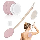 LOPHE Eincremehilfe für Rücken, 7-teiliges Set Rückeneincremhilfe mit Langem Stiel und 4 Austauschbaren Pads, Rückencremer Applikator Rückenbürste, Duschbad Körperwaschbürste Rückenpflege（Rosa）