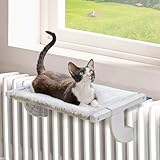 MEWOOFUN Hängematte Katze Heizung, Katzenbett Fenster for Katzen – 55 x 35cm Verstellbarer hängematte Katzen mit 2-seitigem Kissen, stabiles Katzenbett bis zu 18 kg, grau