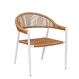 LOLAhome Neska Gartensessel mit Seilen aus synthetischem Rattan und Aluminium, weiß, 62 x 65 x 80 cm