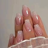 24 Stück Nägel zum Aufkleben Kurze Eckig French Press on Nails Rosa Ballerina Künstliche Fingernägel zum Aufkleben Acryl Full Cover Künstliche Nägel für Frauen Mädchen Nail Art Maniküre