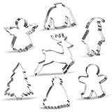Groß Weihnachten Ausstechformen Set - 7 Stück - Weihnachtsmann, Rentier, Lebkuchenmann, Weihnachtsbaum, Engel, Hässlicher Pullover, Wintermütze - Edelstahl
