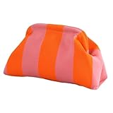CXINLky Sommer Strand Clutch Damen, Gestrickt Gestreift Kontrastfarbe Handtaschen Klein Clutch Gewebte Tasche für Sommerstrände, Shopping, Reisen-Rosa/Orange