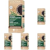 LOGONA Naturkosmetik Pflegende pflanzliche Haarfarbe, Veganes Haarfarbe-Pulver mit Bio-Henna für intensive Farbe und Glanz, Pflanzenhaarfarbe in Schwarzbraun (Braun), 1 x 100g (Packung mit 5)