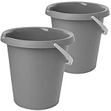 Eimer mit Ausguss 12 Liter 2er Set Putzeimer Haushaltseimer Hellgrau Kunststoff Tragegriff Robust Made in EU