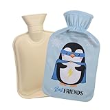 Penguin Wärmflasche 2er Stück, abnehmbare und weiche Plüsch 1L Hot Water Bottle, Wärmflasche für Schulter Nacken Rücken Taille Beine, für Erwachsene und Kinder