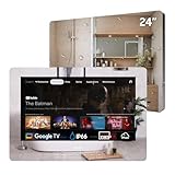 SYLVOX Smart Mirror Badezimmer Fernseher Badspiegel TV 24 Zoll FHD| IP65 Wasserdicht 12V Google TV 1080P|60Hz| Handy auf TV| WiFi & Bluetooth| Fernbedienung mit Sprachsteuerung