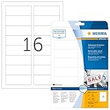 HERMA 10009 Universal Etiketten ablösbar, 25 Blatt, 88,9 x 33,8 mm, 16 pro A4 Bogen, 400 Stück, selbstklebend, bedruckbar, matt, blanko Papier Klebeetiketten Aufkleber, weiß
