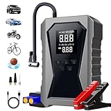 Bexdug Tragbare Autobatterie Starthilfe, 12V Starthilfe Powerbank mit Reifenkompressor, Kabelloser Auto Starthilfebooster, Smartes Ladegerät Für Motorrad Camping Reisen