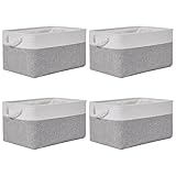 SHUESS 4 Stück Aufbewahrungskorb Stoff, Aufbewahrungskörbe, Korb Aufbewahrung Stoff mit Seil für Spielzeug für Regale, Schränke, Spielzeug und mehr,36x26x18CM (Grau Weiß)