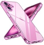 ivoler Nie Vergilbung Klar Hülle für iPhone 16 6,1 Zoll, Militärstandard Stoßfest Transparent Schutzhülle Kratzfest Rückseite Handyhülle Dünn Durchsichtige Case Cover -Rosa