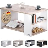 Casaria® Couchtisch Weiß Eiche Holz mit Stauraum 2 Fächer 90x59x48m Kratzfest 50kg Belastbar Eckig Ablage Beistelltisch Wohnzimmer Sofa Couch Tisch