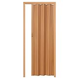 tectake® Schiebetür Komplettset, Lamellentür, Falttür, Tür 80x203 cm, Raumtrenner mit Laufschiene, Vorhang gegen Zugluft, Klapptür als Kälteschutz, Schallschutz, Holz Optik - Nussbaum