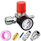 1/4' Druckminderer, Preciva EU-Standard Druckregler Druckregelventil Druckschalter Regelventil Druckschaltventil mit Manometer 175 PSI für Luftverdichter, Luftkompressor - 3 Löcher