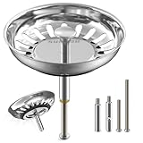 SURFOU Abflusssieb 79mm Edelstahl, Rostfreier Siebkörbchen Abflussstopfen für Waschbecken Küche, Spüle Zubehör mit 2 Höhenverstellbaren Exzenterstiften und 1 Edelstahlstift