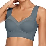 WOWENY BH Damen Ohne Bügel BH Rückenfrei Sexy Vollschalen BH Unterwäsche Schlaf Bustier Breite Träger Bralette Komfort Weicher Klassischer BH Dunkel Grau M