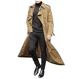 2025 - Herren Winter Schlanker Stilvoller Trenchcoat Zweireihig Langarm Solide Lange Jacke mit Gürtel für die Arbeit den Urlaub Mantel Herren Lammfell (Khaki, XL)