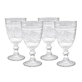 Spetebo Retro Weinglas 300 ml transparent - 4er Set - Vintage Trinkglas mit Relief Muster - Weinkelch Wasserglas Kristallweinglas Glas mit Fuß