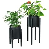 alma home Blumenständer Metall schwarz - 2er Set Blumentopf mit Füßen und Übertopf H 23 und 33 / B 12 cm als Pflanzenständer für innen und außen, Blumenhocker oder Kräutertopf