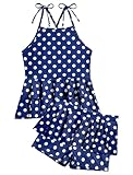 Odizli Badeanzug Mädchen Kinder Boho Hawaiian Blumen Ärmellos Spaghettiträger Rüschen Top + Badeshorts Badehose Tankini Zweiteiler Bademode Schwimmanzug Sommer Strandmode Marineblau 9-10 Jahre