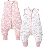 Chilsuessy Baby Schlafsack mit Füßen 2er Pack 2.5 Tog Kinder Winter Schlafsack Soft Baumwolle Baby Schlafsack mit Beinen, 2.5 Tog/Blumen Set, 80cm/Baby Höhe 85-95cm