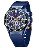 TEARTRACE Herren-Armbanduhr, luxuriös, Quarz, lässig, Chronograph, 3 ATM, wasserdicht, Sport-Armbanduhr, multifunktionales Silikonband, Herrenuhren, Blau, Herren-Armbanduhr