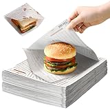 300 Stück Burger Papier, 15 x 15 cm Backpapier Zeitungsoptik, Käsepapier mit Aufdruck, Umweltfreundliches Backpapie, Papierblätter, Wachspapier für Sandwich, Pommes Frites, Burger, Kuchen