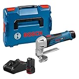 Bosch Professional 12V System Akku Blechschere GSC 12V-13 (inkl. 2x 2.0Ah Akku, Schnellladegerät GAL 12V-40, Innensechskantschlüssel, 1x Ober- und Untermesser für Blechschere, L-BOXX-Einlage, L-BOXX)