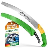 GRÜNTEK ORCA Gartensäge 300mm - Gebogene Astsäge mit 65Mn-Kohlenstoffstahl, 7 Zähnen/Zoll, Ergonomischem 2-Komponenten-Griff und ABS-Holster mit Gürtel-Schlaufe