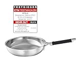 RÖSLE SILENCE PRO Bratpfanne, Hochwertige Pfanne aus Edelstahl mit Silikongriff, 28 cm, Edelstahl 18/10, induktionsgeeignet, spülmaschinengeeignet,Silberfarben/Schwarz
