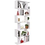 LEADZM Bücherregal, Regal mit 6 Ebenen, Standregal, Bücherregale Holz, Bücherschrank, Modernes Büroregal, Bücherturm Freistehend, für Wohnzimmer Schlafzimmer Büro, 192 x 80 x 24 cm (Weiß-1)